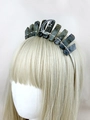 Detailed close-up of handmade labradorite headband with silver moon and stars crown - Silver Wire Silver Headband
