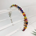 Cerchietto boho fatto a mano con foglie in metallo e cristalli colorati su base argento - Foglia d'Argento Cristallo di Conchiglia Colorata