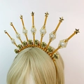 Gouden zonnestraal halo kroon met metalen sterren en parels voor cosplay feesten - Gouden Maagd Maria Halo Kroon