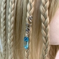 Silver spiral braid hair ring with a blue hexagonal crystal pendant for dreadlocks - Dark Blue