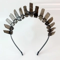Close-up of handmade Gothic headband with smoky quartz crystals and black moon pendant - Smoky Quartz And Black Moon