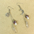 Boucles d'oreilles champignon soleil et lune avec cristaux de quartz naturels - Champignon Brun