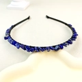 Handmade crown headband with blue lapis lazuli crystal stones on a black metal base - Lapis Lazuli
