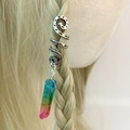 Detail of silver spiral dreadlock charm with a rainbow crystal pendant on blonde hair - Rainbow (12)