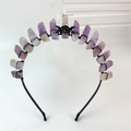 Detail of amethyst raw crystals and black metal moon goddess charm on gothic headband - Amethyst And Triple Moon