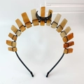 Detailed view of handmade black crescent moon crown with orange raw crystal stones - Red Aventurine And Black Moon