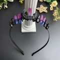 Detail of gothic crystal crown headband with black wire wrap and crescent moon - Blue Red and Black Mixed Color