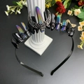 Detail of gothic black moon crown with raw aura quartz and silver crescent moon accent - Multicolor and Black Mixed Color