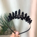 Handmade black crystal moon crown headband with silver stars for gothic party styles - Black Crystal Black Wire