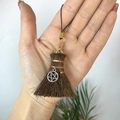 Detail of creative mini broom pendant with golden clasp and pentagram metal charm - Broom with Pentagram Charm