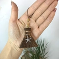 Handmade brown fiber broom pendant with silver star charm and golden lobster clasp - Broom with Starfish Charm