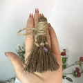 Mini handmade decorative witch broom with natural wood, twine, and purple crystal stone - Natural Wood Broom + Amethyst / 10cm