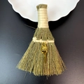 Detail of a golden bird skull pendant attached to a mini witch broom ornament for decor - Gold Bird Skull Style (24)