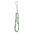Detailed macro view of natural green crystal tumbled stone phone strap with silver lobster clasp - Green Aventurine