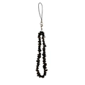Macro shot of natural irregular black crystal stones on a durable phone charm strap - Obsidian