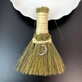 Detail of handmade decorative mini broom with crescent moon charm and natural fiber textures - Silver Crescent Style (20)