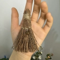 Handmade miniature rustic broom charm with twine binding and wooden bead detail - Natural Wood Broom + Tiger Eye / 10cm