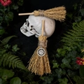 Mini witch broom set with metal sun charm and natural straw for Halloween altar decor - Sun Charm