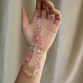 Natural multi-color crushed crystal stone phone strap accessory with silver clasp and cord - Rainbow