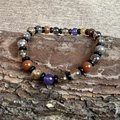 7mm natural multicolor crystal beaded bracelet on wood bark with mixed gemstones - Colorful