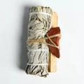 Macro shot of white sage bundle, palo santo stick and raw red jasper crystal set - Red Jasper Kit