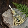 Mini witch broom charm with crystal and silver pentagram symbol on natural stone - 13cm / Triple Moon + Multi-color Crystal