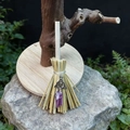 Detail of a handmade witch broom with a Celtic knot and a purple crystal pendant - 13cm / Celtic + Purple Crystal