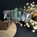 Handmade fluorite crystal crown headband with silver dragonfly and crescent moon charms - Fluorite