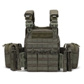 Olive green tactical MOLLE vest with modular pouches and quick-release buckles - One Size / Army Green
