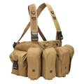 Tactical chest rig vest in coyote brown with adjustable X-straps and MOLLE storage - One Size / Tan
