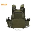 Dettaglio frontale del gilet tattico con sistema MOLLE a taglio laser e fibbie rapide - Stile a Sgancio Rapido Taglio Laser (Gilet TV002) / Verde Militare