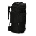 65L tactical hiking backpack in black with durable nylon and modular attachment system - Black