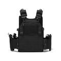 Detailed front view of black tactical vest featuring MOLLE system and quick-release buckles - Black