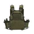 Detailed view of olive green tactical vest with laser-cut MOLLE and quick-release buckle - Army Green