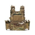 Macro detail of camouflage tactical vest featuring laser-cut MOLLE and quick-release buckles - CP Camouflage