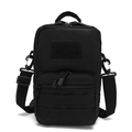 Tactical crossbody shoulder bag in black nylon with MOLLE system and adjustable strap - Black