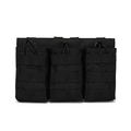 Tactical black triple magazine pouch with MOLLE system and elastic bungee cords - Triptych Set / Black