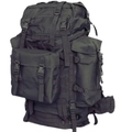 Detailed view of the 80L tactical backpack showing MOLLE system and external storage pockets - Black