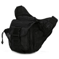 Bolso táctico negro de nailon con sistema MOLLE y bolsillo lateral de malla para botella - Negro