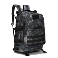 Detail of tactical 3D backpack showing durable Molle webbing and camo nylon fabric - Python Black