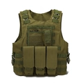 Military tactical vest in army green featuring MOLLE system and three magazine pouches - Army Green