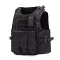 Black multi-pocket tactical vest with MOLLE system and magazine pouches on white background - Black