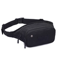 Tactical black canvas outdoor sports waist bag with adjustable strap and headphone port - Black