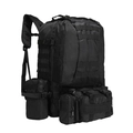 Black modular 45L tactical hiking backpack with detachable pouches on white background - Black