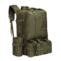 Army green 45L tactical hiking backpack with Molle system and detachable pouches - One Size / Army Green