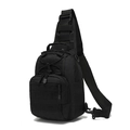 Detail of black tactical sling bag showing MOLLE webbing system and elastic cord - Black