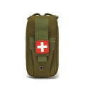 Tactical olive green first aid pouch with red cross patch and durable MOLLE straps - One Size / Army Green