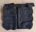 Tactical double mag pouch in black nylon with MOLLE system and elastic cord fasteners - Double Pouch-Black