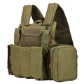 Army green tactical vest side view showing durable canvas and MOLLE attachment system - Army Green