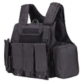 Detail of black tactical vest showing magazine pouches and breathable mesh lining - Black
